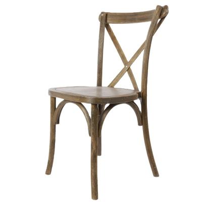 China Farmhouse Wedding Cross Back Chair Rustic Wooden Dining Chair Stacking Farmhouse Chair for sale