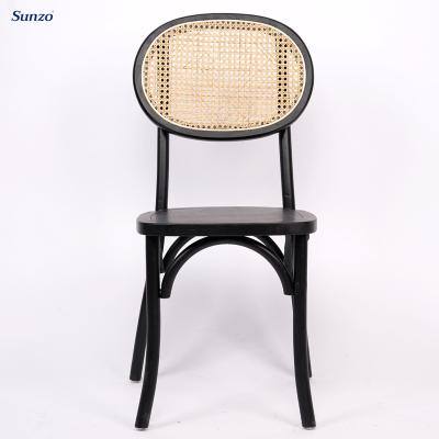 China Stackable Black Wooden Cross Back Chair Rattan Dining Chair for sale