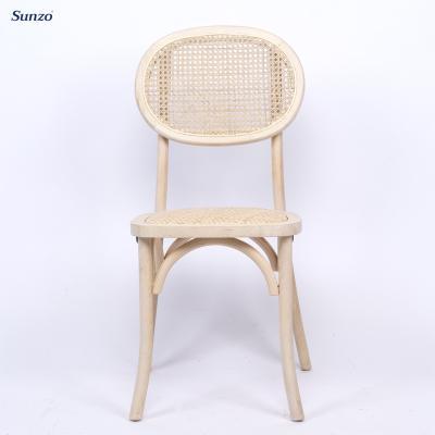 China New Type Stackable Rustic Beech Wood Wedding Rattan Cross Back Back Chair for sale