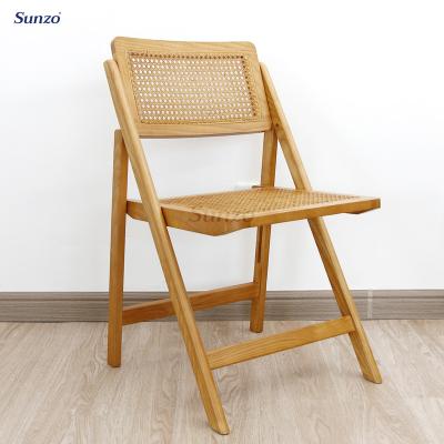 China Modern Rattan Folding Chair Retro Design Dining Chair Backrest Solid Wood Nordic Home Chair for sale