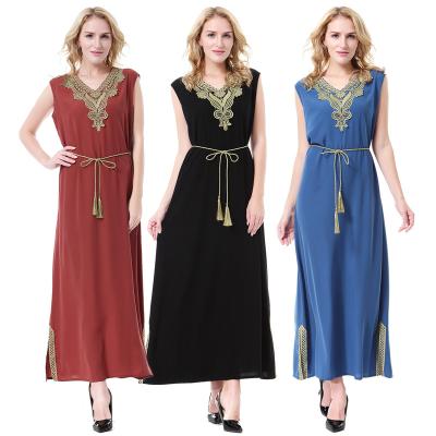 China Anti-static Hot Sale Middle East Ladies Woolen Peach Dress Ladies Sleeveless Muslim Embroidered Long Skirt for sale