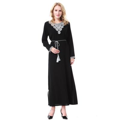 China Silver Floral Long Dress Ladies Peach Wool Color Anti-Static Elegant Casual Long Sleeve Long Dress Ladies Dress for sale