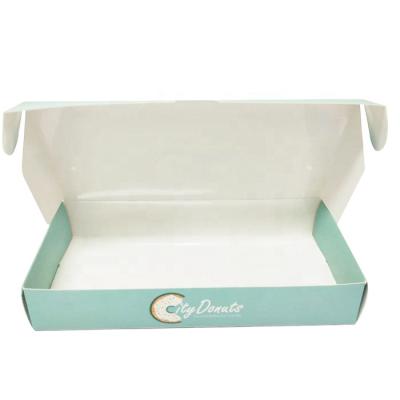 China Recyclable custom design cheap food grade donut box with film green donut packaging box with logo paper food box for sale