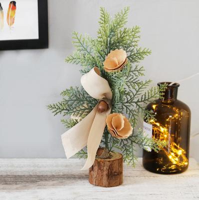 China PVC+MDF Home Ornament Christmas Ornament Simulation Mini Tree Decoration Artificial Flower for sale