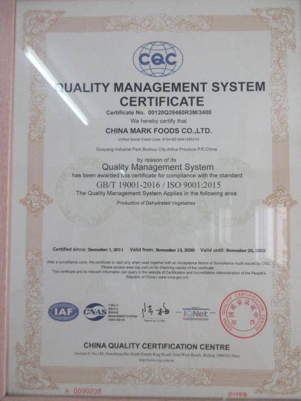 ISO9001 - China Mark Foods Co., Ltd.