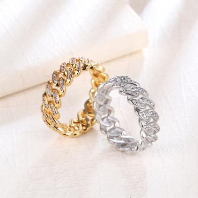 China CLASSIC Hot Selling Hip Hop 18K Gold Plated Zircon Brass Miami Cuban Chain Rings for sale