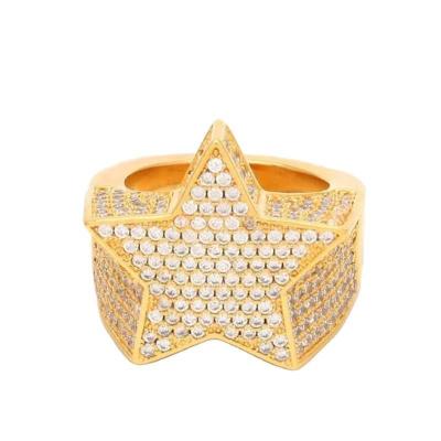 China CLASSIC Fashion Hip Hop Full Diamond Micro Set Pointed Zircon Five Star Diamond Ring for sale