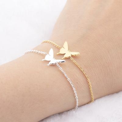 China FASHIONABLE Stainless Steel Bangle Jewelry Gold Plated Adjustable Butterfly Charm Bracelet for sale