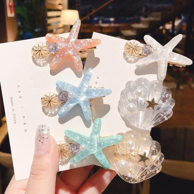 China Hot Selling Fashion New Design Starfish Acrylic Hair Clip Starfish Head Hairpin For Girls for sale