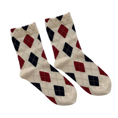 China New Fashion Grid Jacquard Pattern Cotton Wholesale Soft Fancy Assorted Color Socks QUICK DRY for sale