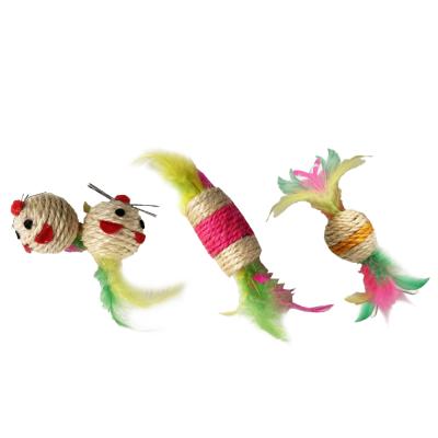 China U-PETS Sustainable Cat Toys Colorful Sisal With Feather Funny Pet Toys for sale