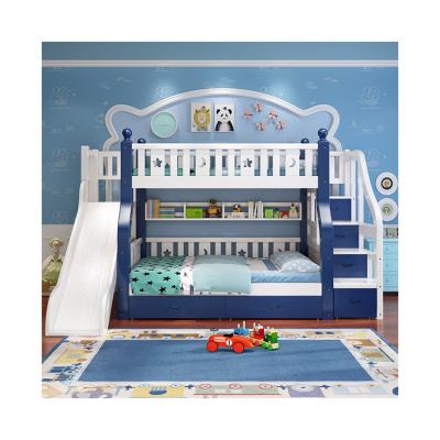 China Latest Furniture Modern Design Solid Wood Colored Wood Bed Furniture Kids Double Bunk Bed Kids With Slide for sale