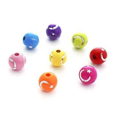 China DIY Jewelry Making Bein 10mm DIY Plastic Beads Accessories Star And Moon Pattern Acrylic Beads For Jewelry Making 60pcs/bag for sale