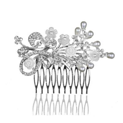 China New Style Jewelry Rhinestone Zinc Alloy Pearl Flower Bridal Hair Comb for sale