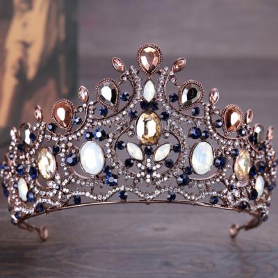 China European and American Delicate Sapphire Elegant Hair Jewelry Crown Vintage Bridal Wedding Crown for sale