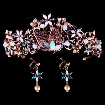 China Wedding Accessorize Retro Bridal Tiara Crown And Earrings Wedding Jewelry Sets Wholesale for sale