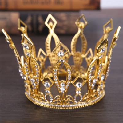 China Wedding Accessorize European and American Gold Crown Bride Round Full Circle Crown Headdress Performs Tiara Crown for sale