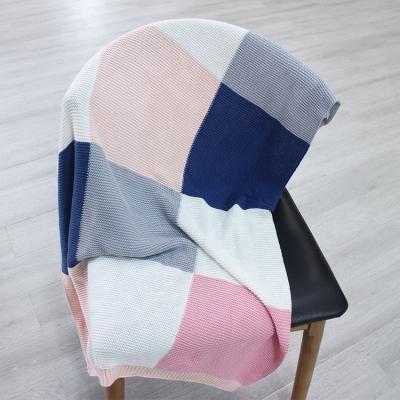 China 100%Cotton Cotton Color Block Knit Multicolor Blanket Knit Shawl Sleep Knit Throw Blanket for sale