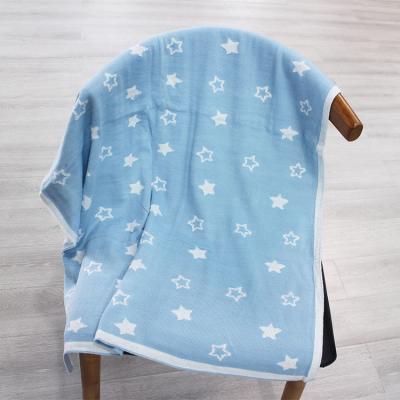 China 100%Cotton Lovely Double Side Star Jacquard Knitted Child Blanket Knit Shawl Sleep Knit Throw Blanket for sale