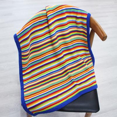 China Wholesale 100%Cotton Stripe Plain Rainbow Knitted Poncho Knit Shawl Sleeping Knit Throw Blanket for sale