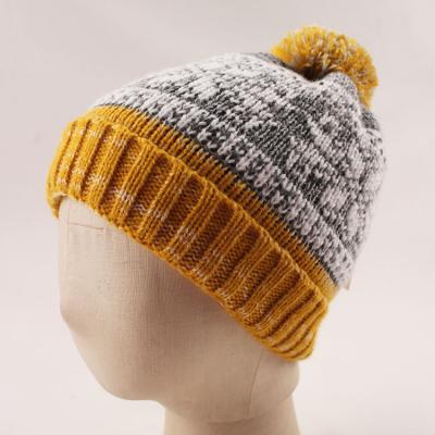 China COMMON Warm Acrylic Velvet Lining Mix Color Knit Hat Pompom Knit Hat for sale