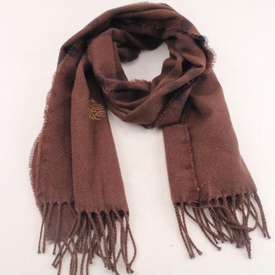 China 100% Acrylic Woven Brushed Tassel Woven Embroidered Scarf For Winter for sale