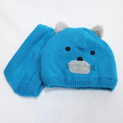 China Cute JOINT Bear Ear Warm Knit Beanie And Snood Set Animal Sherpa Lining Winter Set for sale