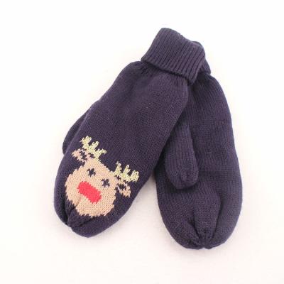 China Simple Christmas Elk Jacquard Acrylic With Fleece Ling Knit Mitten Knit Glove For Ladies for sale