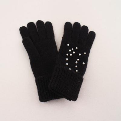 China Single Elastic Yarn Winter Thermal Gloves Keep Finger Warm Women Long Gloves Knitted Gloves With Pearl for sale