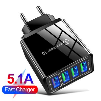 China Cell Phone 4-Multi Port USB Wall Charger Bulk Cube Brick Charger Box 4USB QC3.0 USB Wall Socket for sale