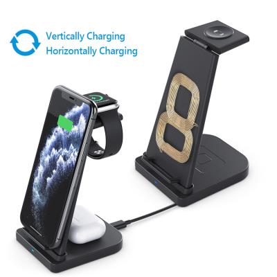 China Qi 3 in 1 Fast Charging Smart Watch Wireless Charger 15W Dock Station Fast Charging Wireless Charger for sale