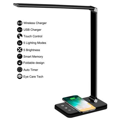 China Support Qi New Technology LED Table Desk Lamp Phone Charger Wireless Charging Wireless Table Reading Light Power Bank for sale