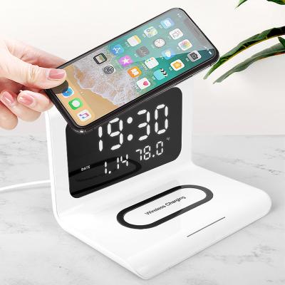 China With new alarm clock 2021 muti-function 10w fast wireless charger protection with alarm clock for sale