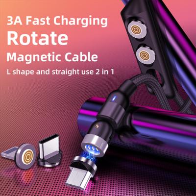 China Braided Fabric Wire Wholesale 3 In 1 Magnetic USB Cable 3A Fast Charging 540 Degree Rotate Data Magnetic Charging Cable for sale