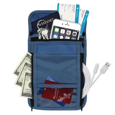 China Adjustable Lanyard Rope Blue Travel Neck Wallet Card Holder with Lanyard and Clear ID Window for sale