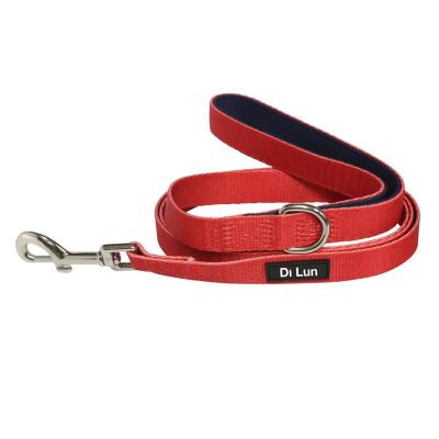 China Dogs Classic Red Nylon Dog Pet Leash with Padded Neoprene Handle and Accessory Ring for Walks and Trials for sale