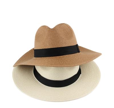 China Decor Character Ribbon Straw Panama Hat One Size Sun Simple Plain Women's Hats for sale