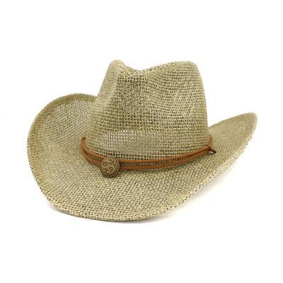 China Character Straw Weave Cowboy Hat Beach Sunscreen Hat For Vacation for sale