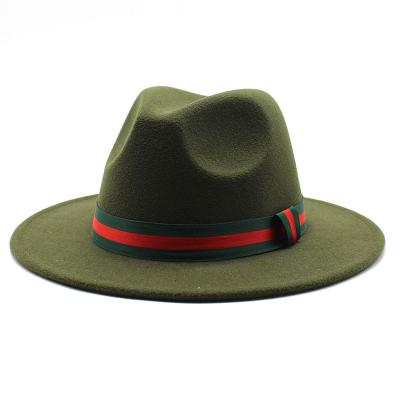 China Picture Customized Ribbon Logo Accessory Pattern Panama Style Wide Brim Felt Fedora Hat for sale