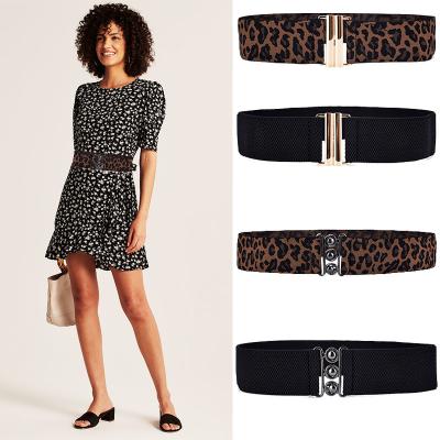 China Women's Wide Waistbands Decoration Dress Straps Designer Belt Fashion Elastic Leopard Wide Waistband for sale