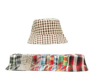 China Checked Mens Womens Vintage Check Cotton Blend Bucket Hat Natural Gingham Fisherman Hat Many Colors To Choose for sale