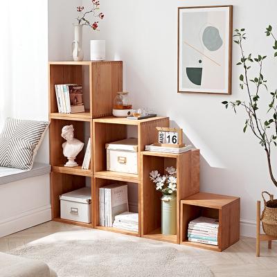 China Natural Wooden Book Shelf Children's Bookcases Lattice Cabinet Combination Display Stand Home School Living Room Freestanding Organizer for sale