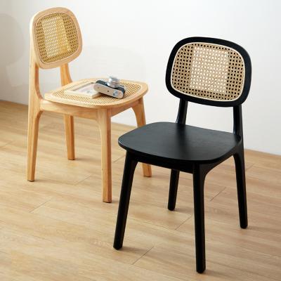 China Assembled Modern Solid Wood Cane Rattan Armless Back Living Room Bedroom Handmade Accent Mid Century Chair Breathable Back Dining Chair for sale