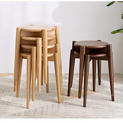 China Modern Minimalist Style Beech Wood Backless Chairs Stacking For Living Room Dining Room Bedroom Kitchen Solid Round Stools for sale