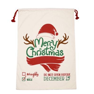 China Christmas 2021 Fashion Cotton Christmas Gift Bag Explosion Style Beam Mouth Pure Green Each Canvas Bag for sale