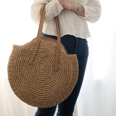 China Fashion Round Straw Woven Beach Bag Retro Hand - Shoulder Bag Summer Vacation Woven Round Casual Bag for sale