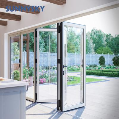 China Modern White Aluminum Accordion System Sound Insulation Style French Folding Doors For Internal for sale