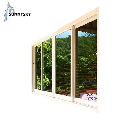 China Folding Aluminum Framed White Screen Grille Double Glazed Sliding Glass Window for sale