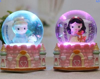 China Custom China Snow Globe With LED Lights Cute Princess Design Water Globe DIY Resin Snow Globe For Gifts for sale