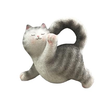 China Europe 4inch Tabby Resin Cat Figurine With Yoga Pose for sale